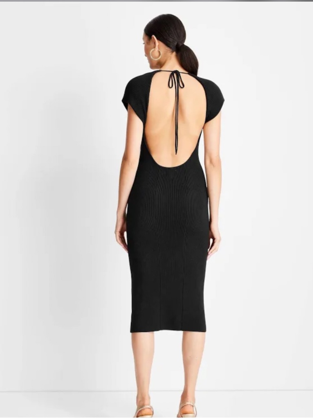 NWT Black Open-Back Midi Dress